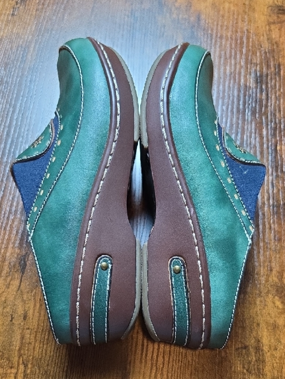 L’ARTISTE by SPRING STEP | Chino Leather Clogs Boho Chic Teal Green | EU 38 US 8 - Picture 4 of 9